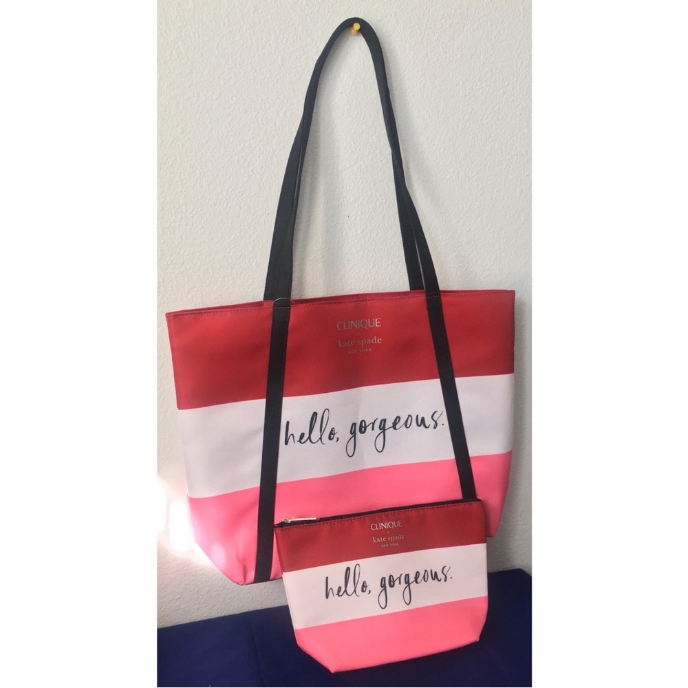 Kate Spade Stripe Hello Gorgeous Tote and Makeup Bag